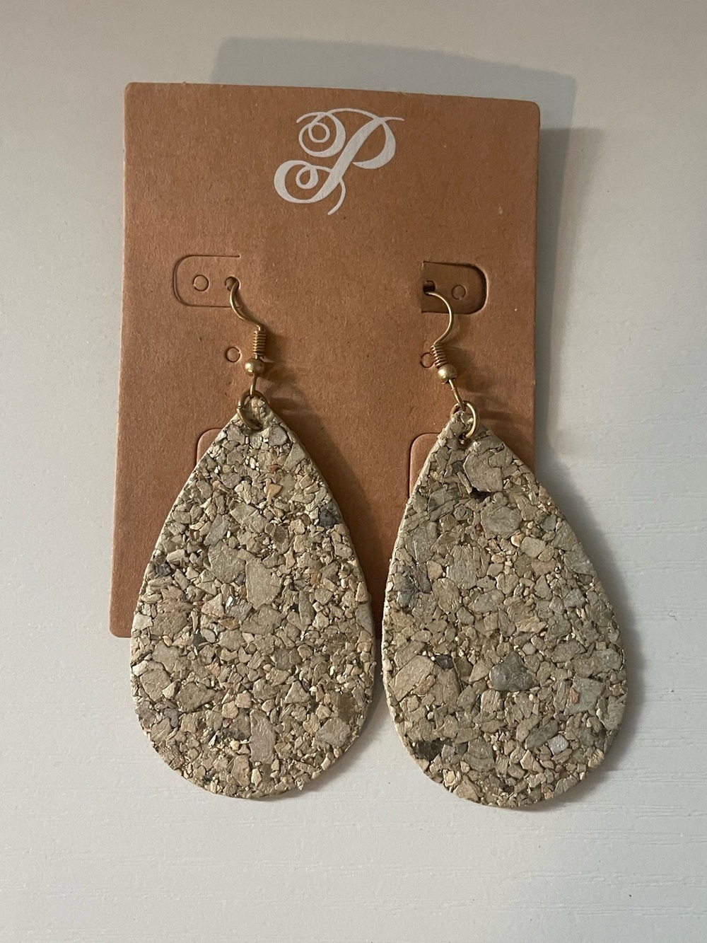 Teardrop Cork-Textured Gold Tone Earrings